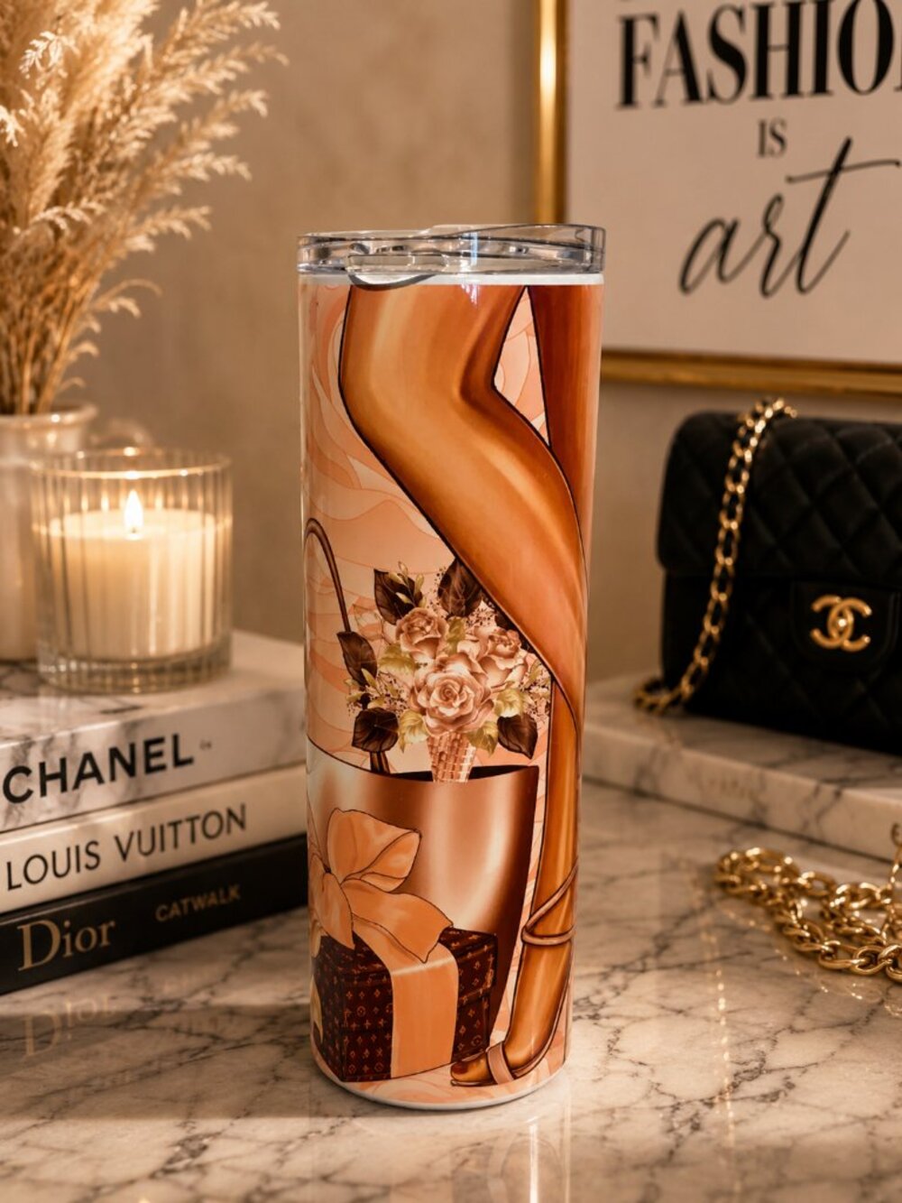 Fashion Leopard Print Tall Tumbler - Blush & Gold Set - Picture 3 of 12